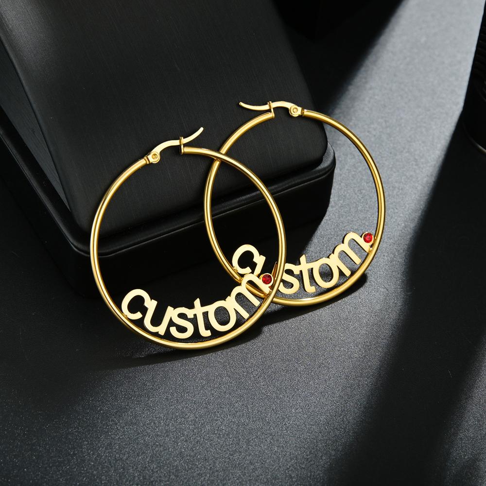 Atoztide Personalized 50mm Custom Name Earrings For Women Stainless Steel Heart Crown High Quality Weddings Party Jewelry Gift