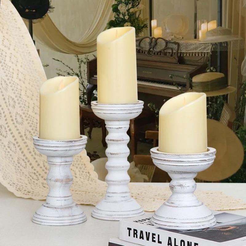 3PC Set New Style Retro Wooden Candle Holder Candle Container Desktop Decoration Home Decor Wedding Candle Holder Festival Gift