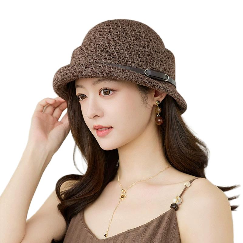 Summer Women's Rolled-Brim Fashion French-Style Elegant Small Hat Brimmed Fisherman's Hat Thin Breathable Sunshade Bucket Hat