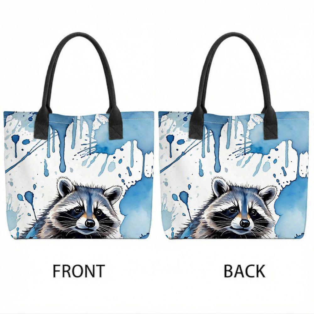 Watercolor Raccoon Print Tote Bag Casual Large Capacity Shoulder Handbag for Daily Use