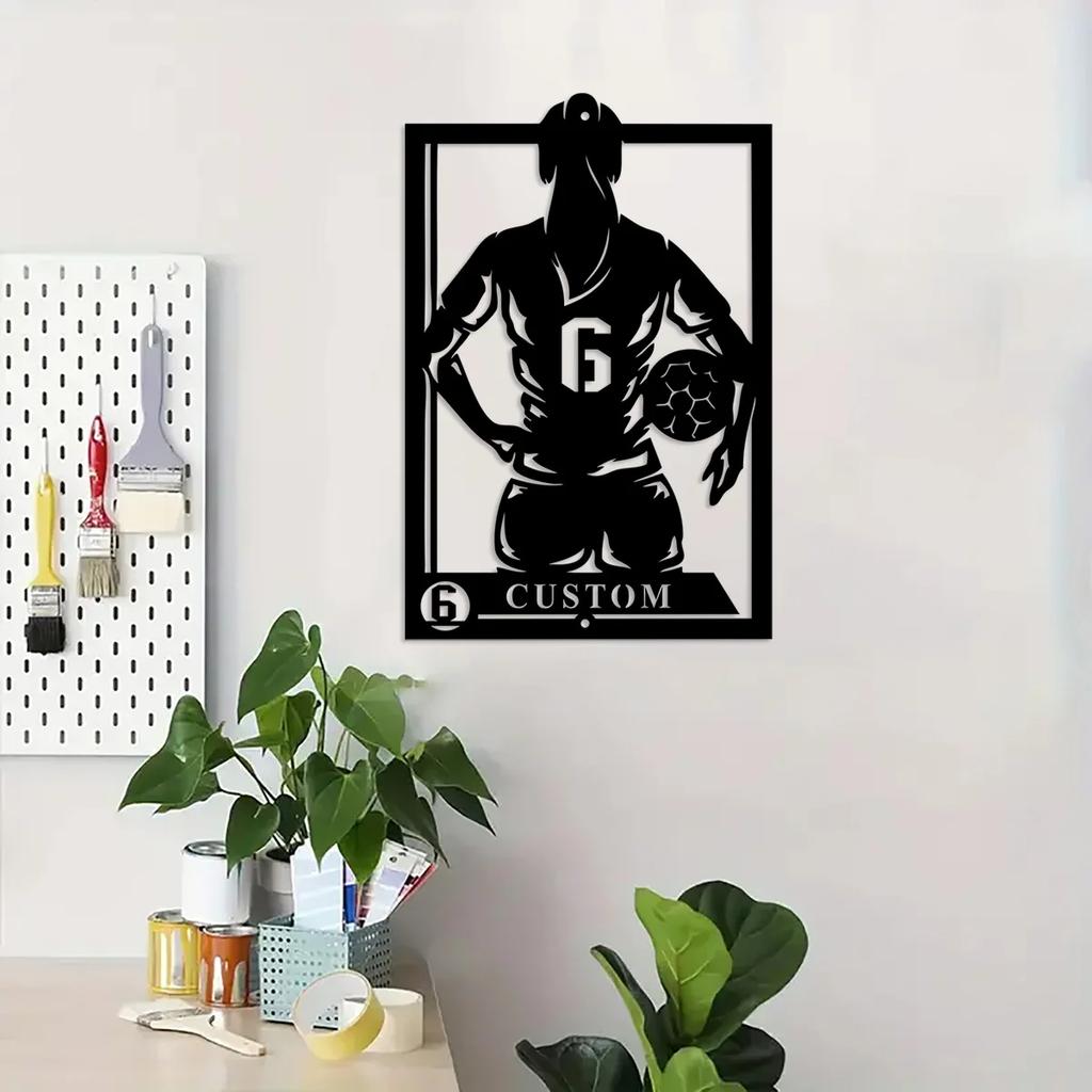 Personalized Metal Soccer Sign for Girls Custom Name Plate Wall Decor Female Football Player Gift