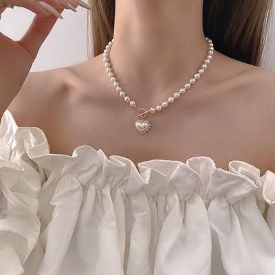 Koreaanse elegante parel kralen ketting voor dames dames mode strass schelp hart hangende ketting choker sieraden