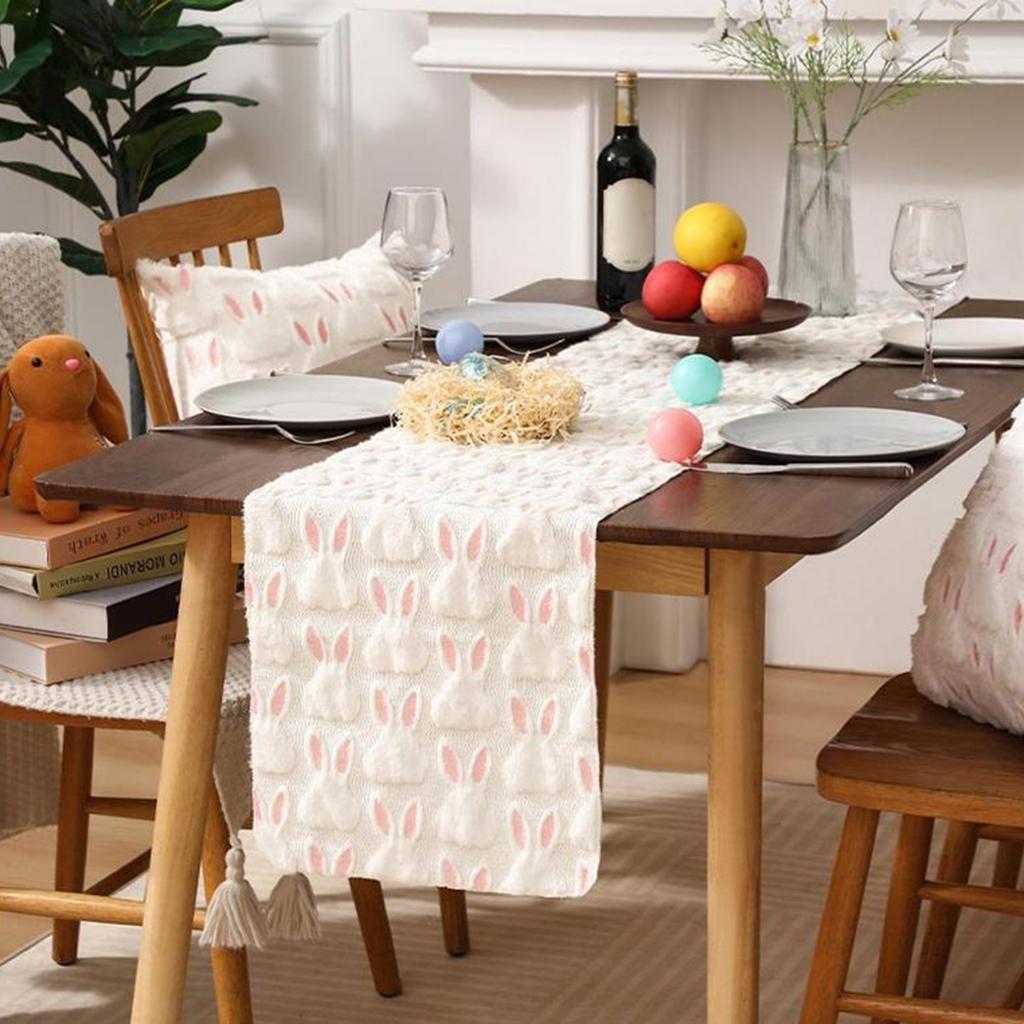 Winter Table Runner Rabbit Pattern Soft Seasonal Autumn Kitchen Dining Table Runner Table Decoration for Home Party Decor