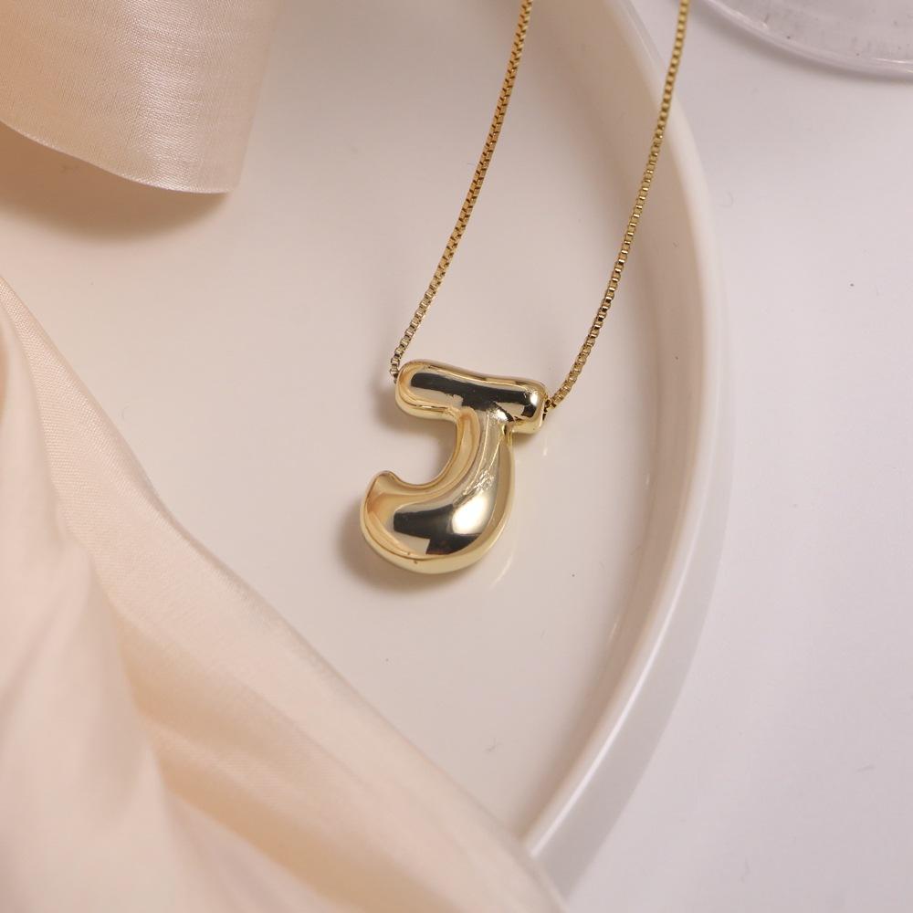 Gold Plated Balloon 26 Letter Necklaces Smooth Stainless Steel Bubble Initial Pendant Chunky Women Personality Chain Jewelry