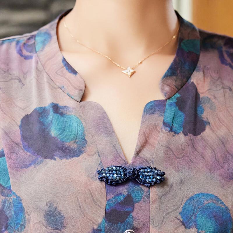 Pasiter Summer Chinese Style V-neck Qipao Button Printed Midi Dress