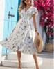 Women's Casual Polka Dot Sleeve Lace-up A-line Dress