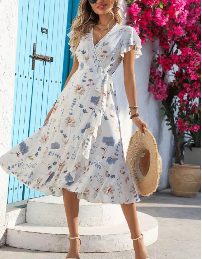 Women's Casual Polka Dot Sleeve Lace-up A-line Dress