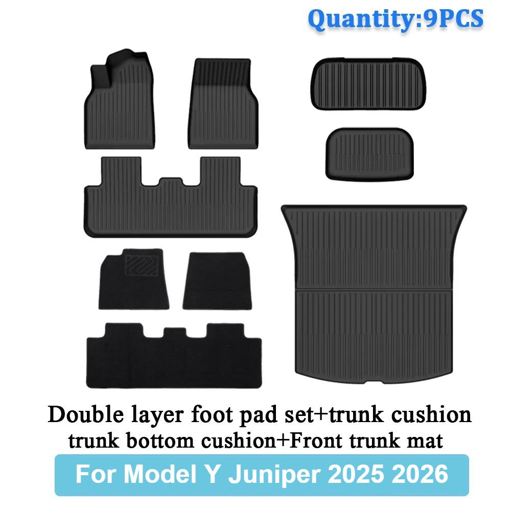 TPE Car Integrated Trunk Liners For Tesla Model Y Juniper 2025 2026 Double Layerd Mats Trunk Door Sill Guard Plate Backrest Mats