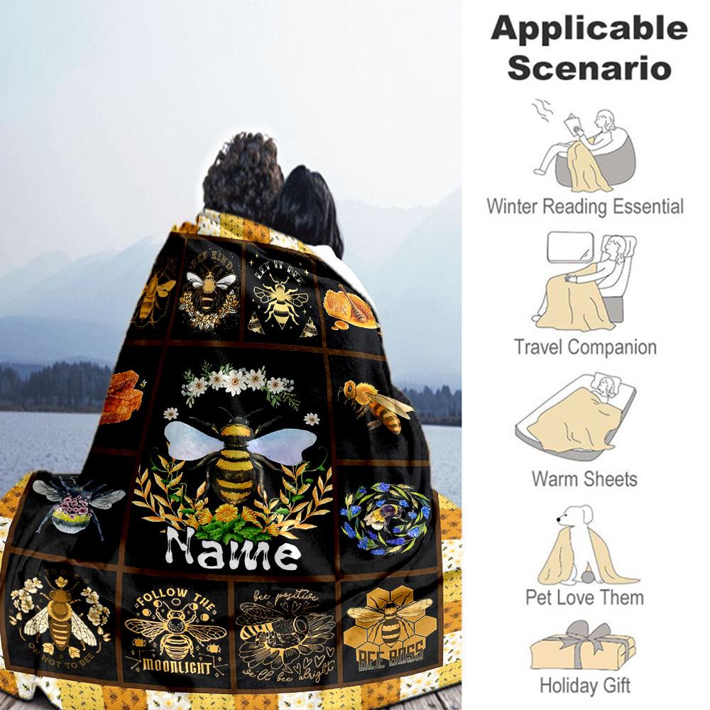 Bee777 Customize Text Blanket Lightweight Personalized Blanket Ultra-Soft for Chair Picnics Nap Seaside Four Seasons Multipurpose