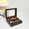10-Bit Wood Grain Leather Watch Box with Dustproof Glass Cover