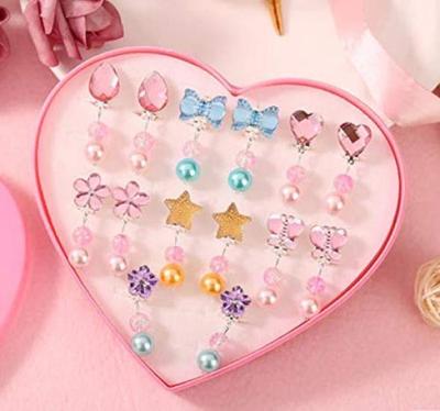 Elegantflower Clip-on Earring Set, Cute Toy for Girls, Sparkling Gemstones, Perfect for Kids' Clubs, Parties, Festivals, and Summer Festivals, Gift,