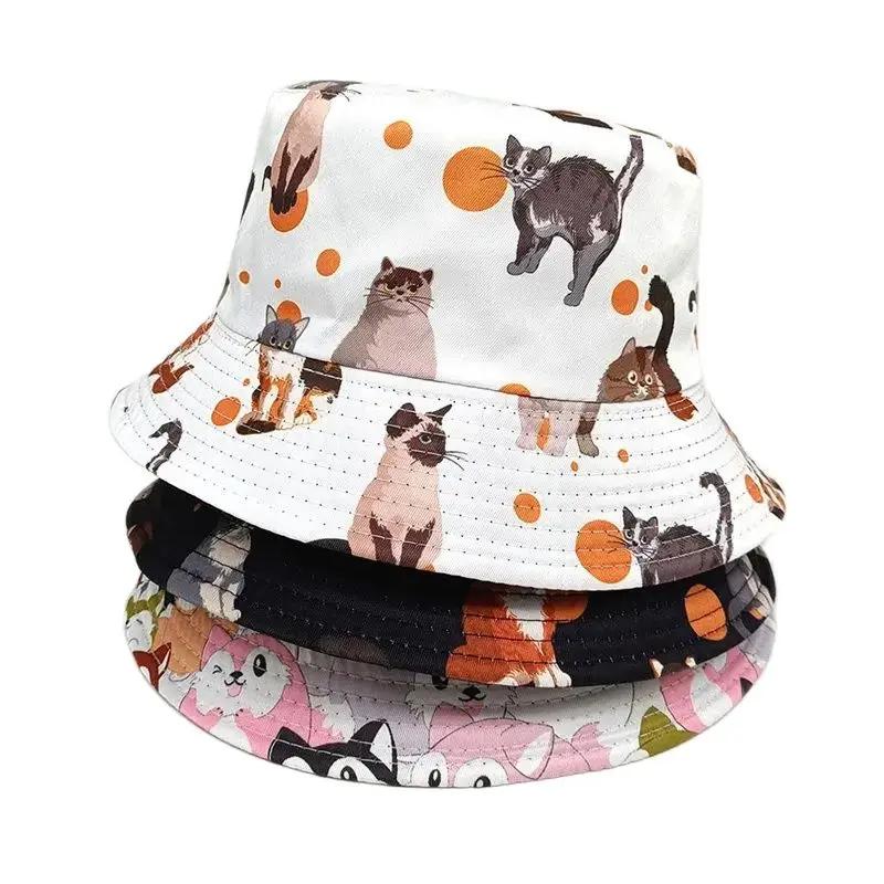 Spring and Summer Polyester Cartoon Print Bucket Hat Fisherman Hat Outdoor Travel Sun Cap For Men And Women 05