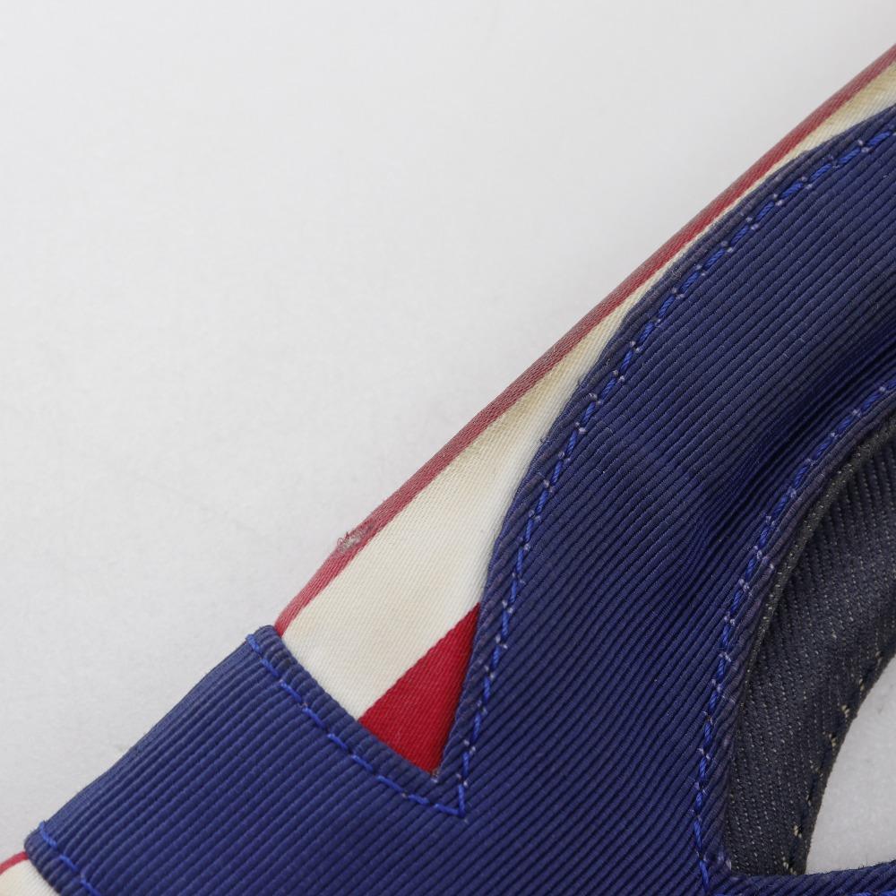 Chanel Chain Tote Tote Bag A47944 Cruise Line Border Navy Blue cotton/Nylon Women Used