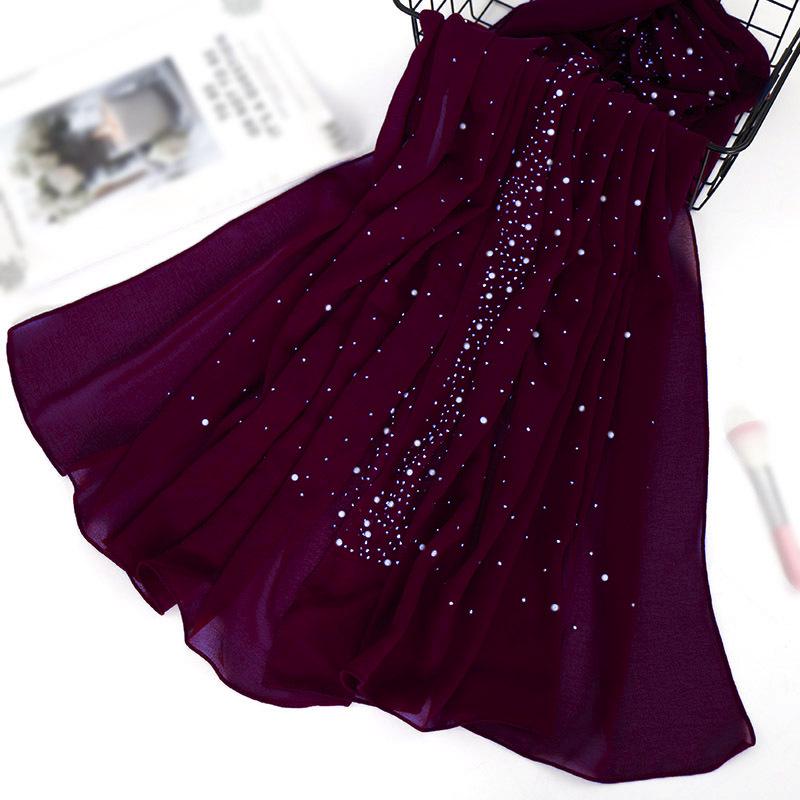 

Малайзійський шарф з довгого шифону з гарячим фіксуванням та прикрасами з порцелянових перлів 180cm