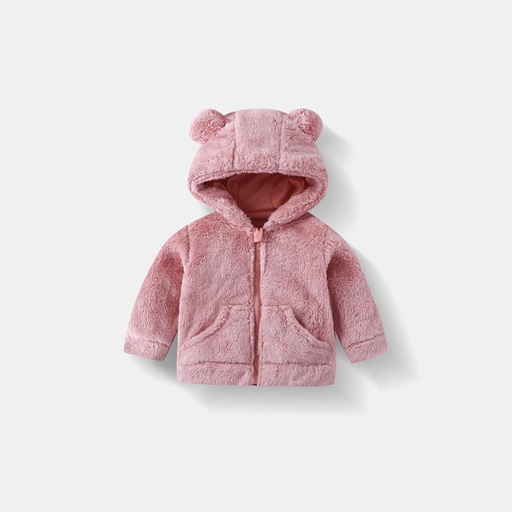 Kids Plush Zip Up Jacket Hooded Fleece Lined Warm Boys Girls Baby Fall Winter