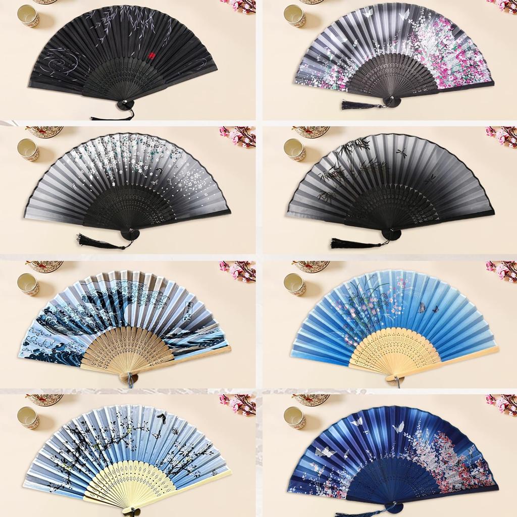 Japanese Folding Fan for men and with bamboo cherry and flower Perfect for fireworks and other Japanese A great souvenir and for both men and Blue and