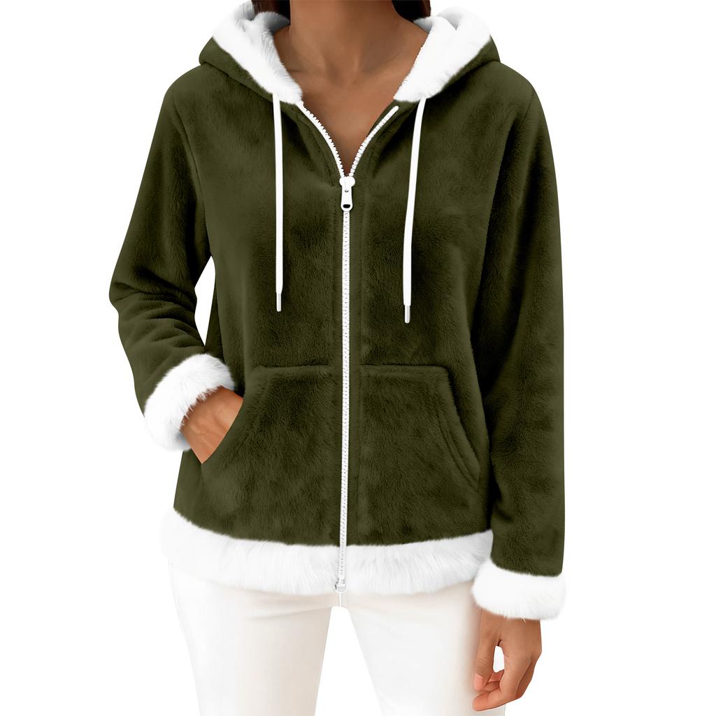 Moteriškas kasdienis madingas ilgomis rankovėmis užsegamas vilnos kardiganas su gobtuvu