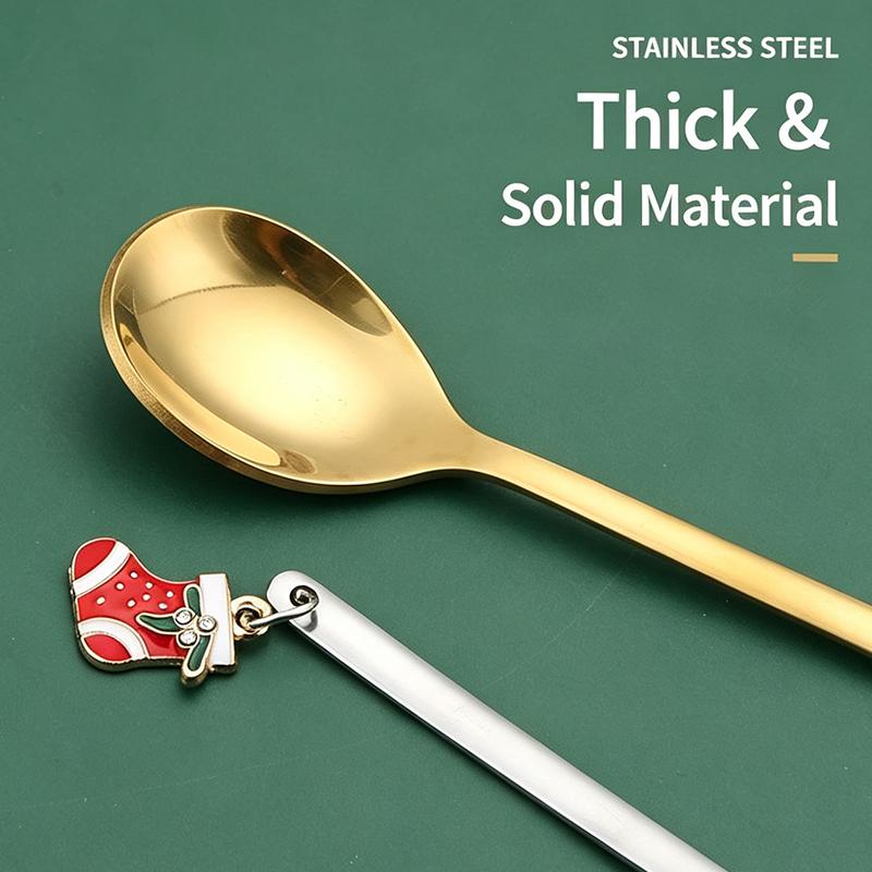 Stainless Steel Christmas Spoon Set Elk Pendant Exquisite Craft Tea Spoon Creative Tableware Party Ornament Style Dessert Spoon