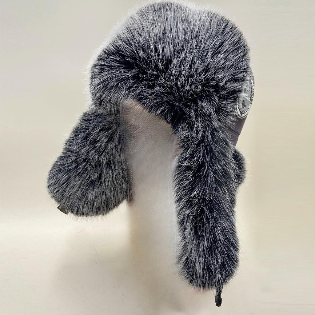 New Winter Men's 100% Fake Fox Fur Bomber Hat Faux Fur Ushanka Cap Trapper Russian Man Ski Hats Caps Cotton Lining