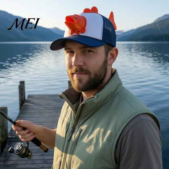 Breathable Mesh Trucker Hat Bass Fish Hat, Realistic 3D Novelty Cap, Adjustable Fishing Cap Sun Hilarious for Men Anglers Outdoor Camping Design