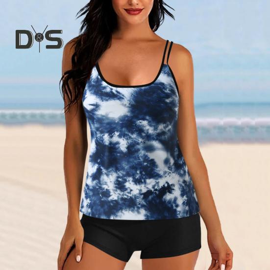 2-teiliges Tankini-Set mit abnehmbarem Brustpolster und verstellbaren Schultergurten, Oberteilen und elastischer Taille, bedrucktem Badehosen-Set, Strandmode