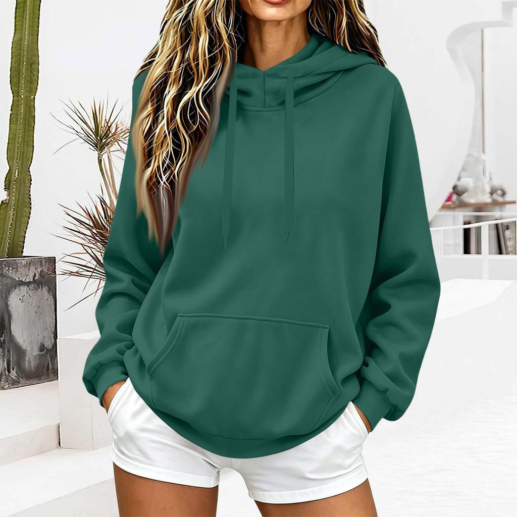Women's Casual Hooded Long Sleeve Sweatshirt with Pockets and Drawstring