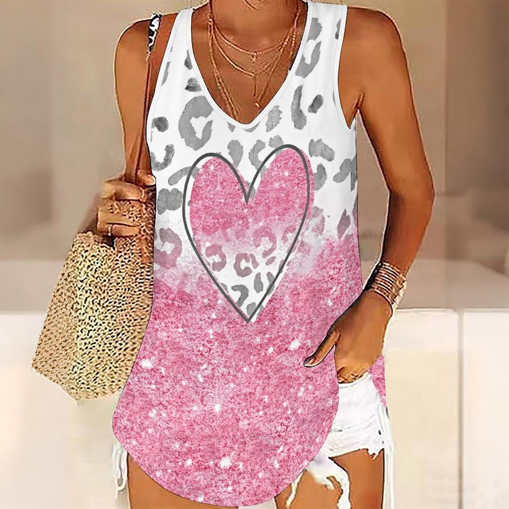 3D Heart Symbol Print Tank Tops for Women Workout Yoga Gym Printed Summer Sport Shirts Plus Size Vests