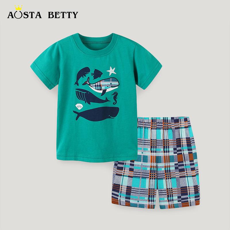 Summer Boys' European & American Style Short Sleeve Pullover Two-Piece Cartoon Set