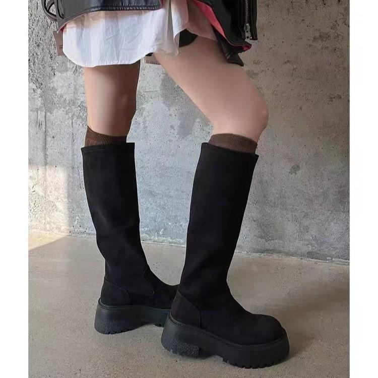 Retro tall tube looks thin autumn and winter new boots women's 2025 new models but knee thick-soled thick heel heightening long tube fashion boots