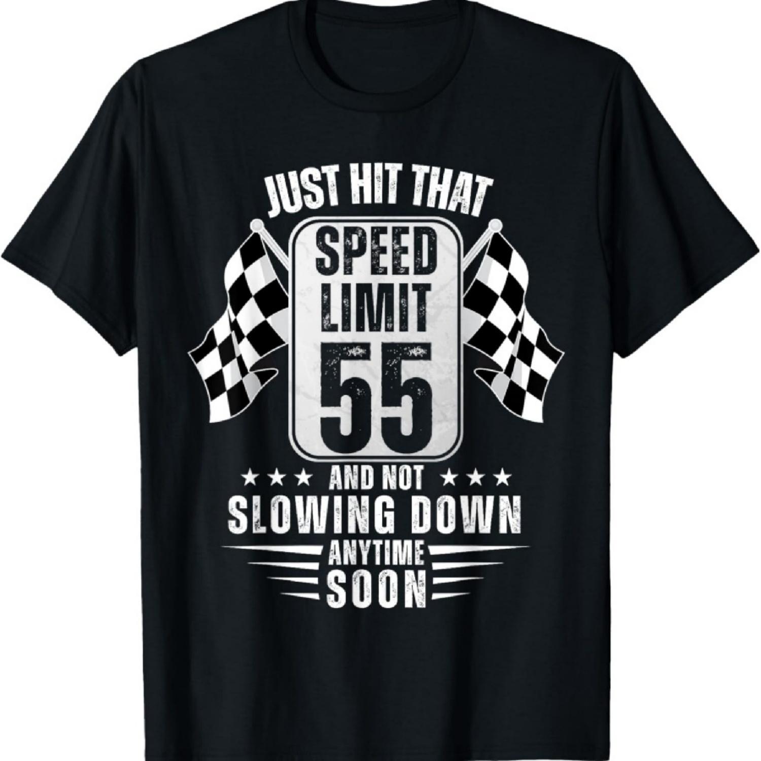 

Знак ограничения скорости на 55-й день рождения 55 лет Смешная гоночная футболка XXXXXL чёрный