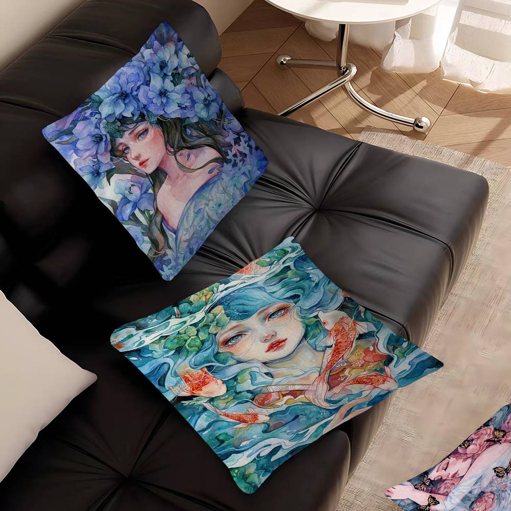Cartoon Girl Flower Paint Pillow Anime Pillow Sofa Bed Head Pillow Cover Cushion Cover 45x45 Cm Fashion
