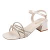 Rhinestone sandals medium heel women's sandals summer new thick heel with buckle fairy wind open toe sandals