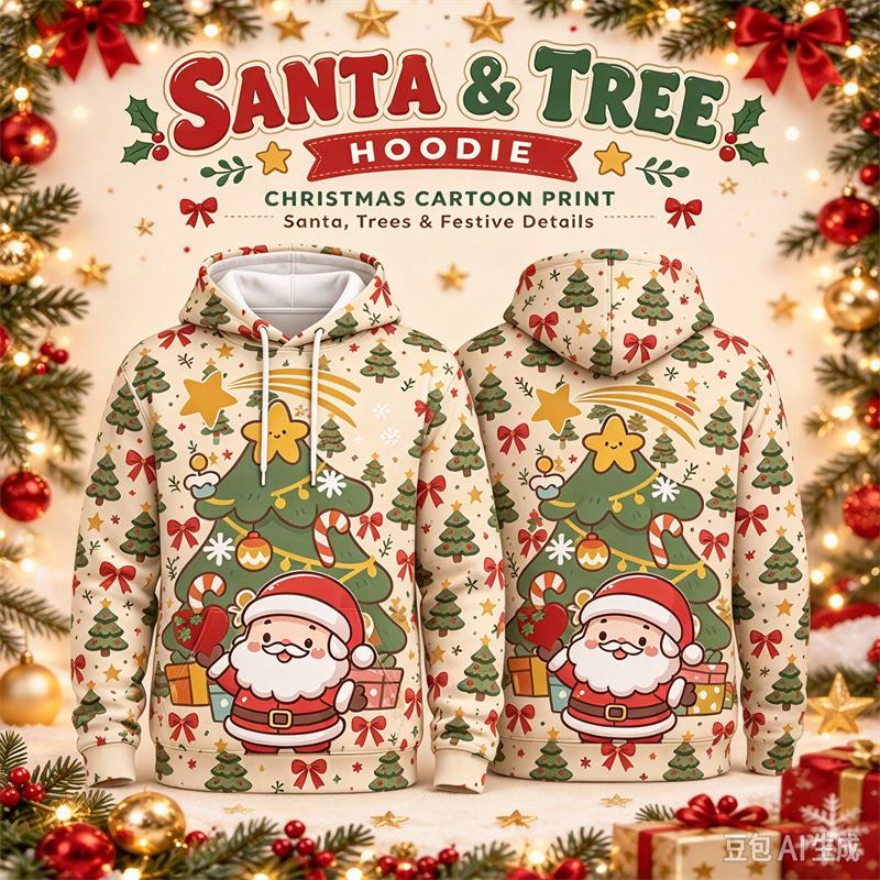 Santa Claus Christmas Hoodie For Men Funny Holiday Sweatshirt With Reindeer Snowman Tree Print Ugly Sweater Xmas Party Wear Tops