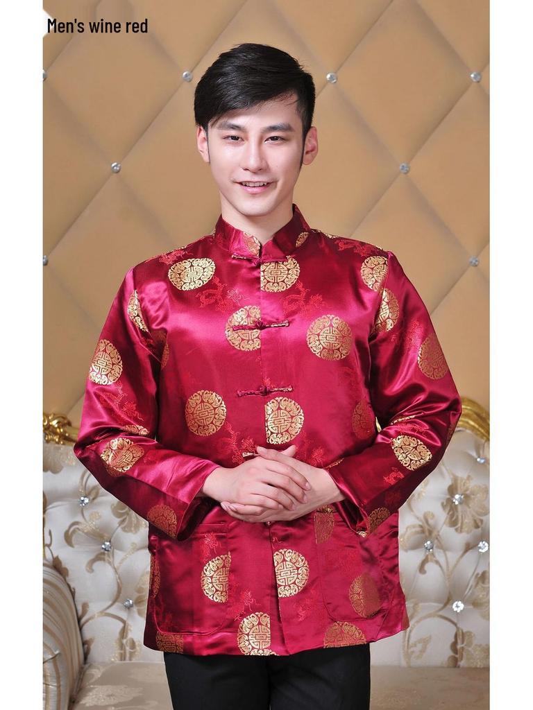 Chinese Tang Suit Red Top: Women's Ethnic Festive Long Sleeve for Spring, Autumn, Winter