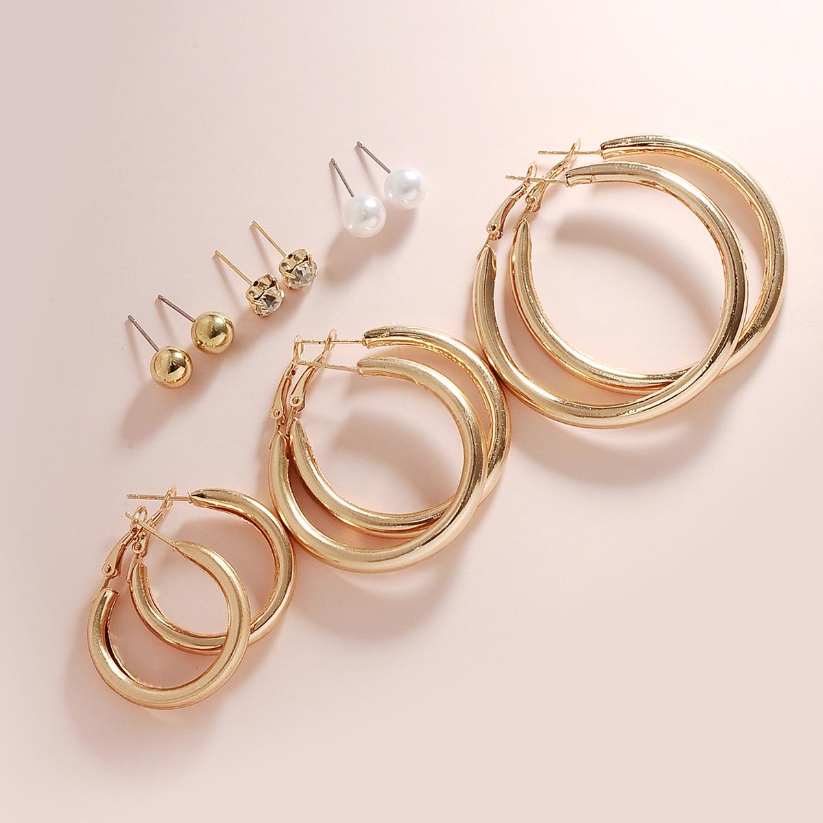 European  American Fashion Crystal Pearl Hoop  Stud Earrings – 6 Pairs Set, New Collection