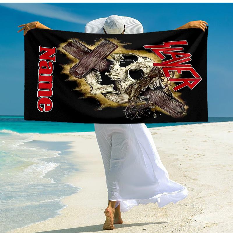 Personalized customized proof beach towel with Slayer band pattern - soft, absorbent,quick-drying,perfect swimming,camping&bathing