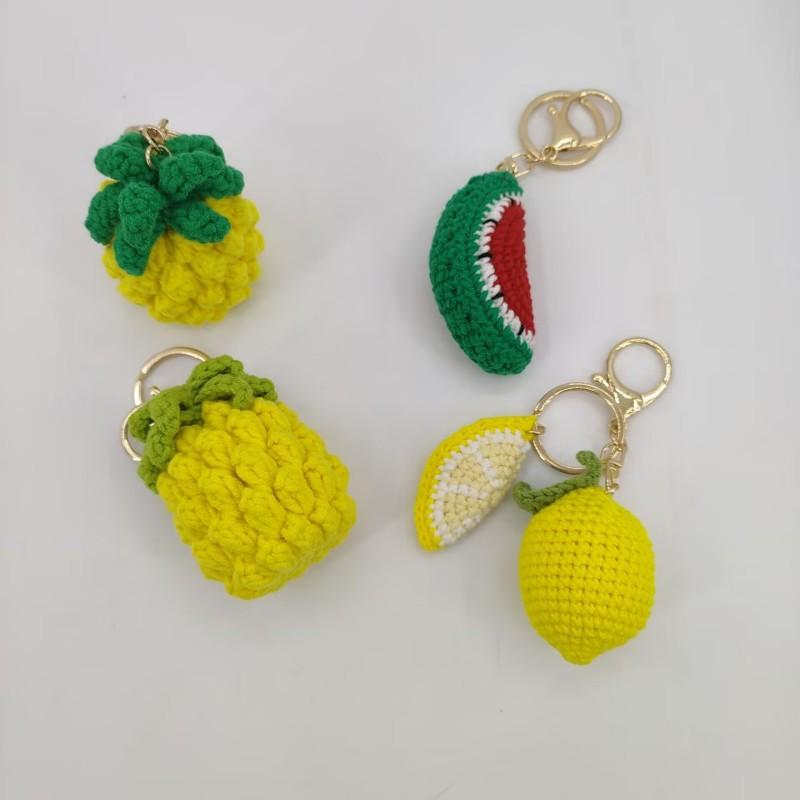 Creative Fruit Series Crochet Keychain Cute Lemon Doll Knitting Keyrings For Bag Pendant Red Cherry Keychain Custom Accessories