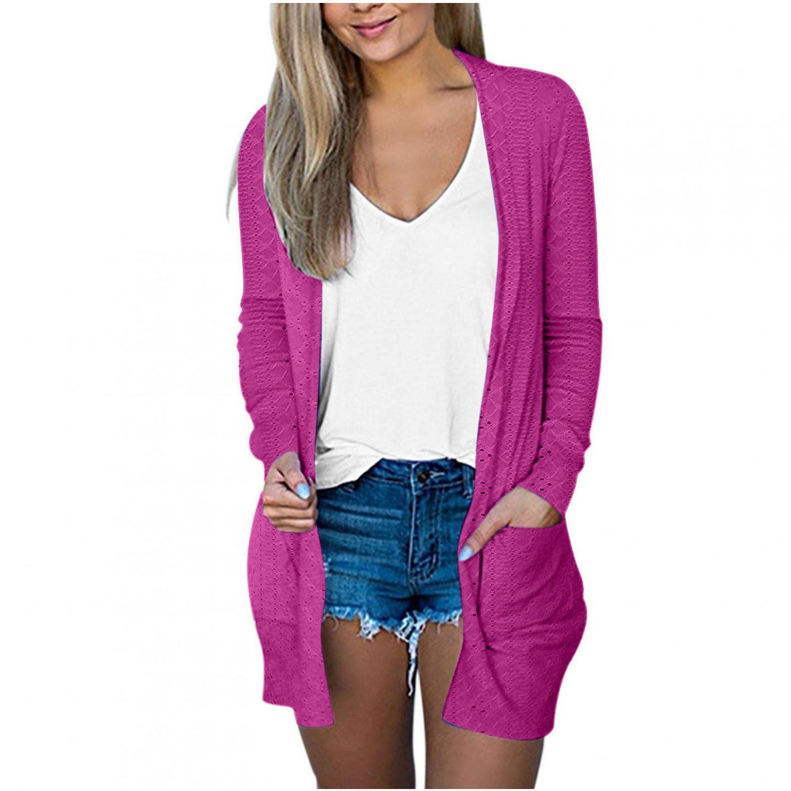 

Женские повседневные кардиганы с люверсами, легкие куртки с длинными рукавами и открытым передом, легкая верхняя одежда на осень с карманами XL