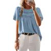 Women Casual Loose Fit Round Neck Short Sleeve Top Literary Style Solid Patchwork Pullover Blouse for Daily Wear Office School