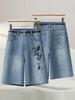 2025 New Retro High-Waist Women's Wide-Leg Denim Shorts with Chinese Embroidery - Summer Style