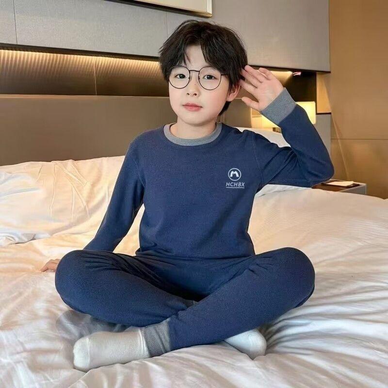 Kids Winter Warm Pajama Set Long Sleeve Loose Cotton Blend Sleepwear Boys Ages 3-12 A-Class Safety