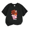 Kids Boys Girls Casual Short Sleeve O-neck 100% Cotton T-shirt, Cute Cartoon Girl Holding Giant Chocolate Bar Printed Soft Breathable Tee for Summer