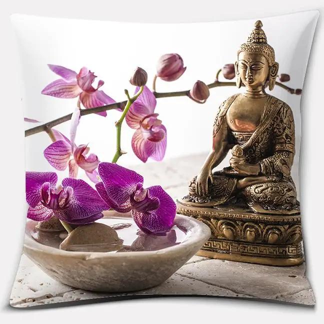 45X45Cm Buddha Zen Stone Buddhist Flower Pillow Case Home Office Decoration Throw Pillow Case Bedroom Sofa Cushion Cover