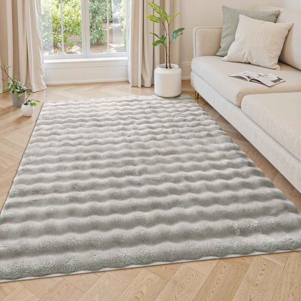 HAOCOO Washable Rug, 120x160cm, Rabbit Fur Look, Thick, Fluffy Shag, Non-Slip, Soundproof, Antibacterial, and Odor-Resistant, Suitable for Heated Carp