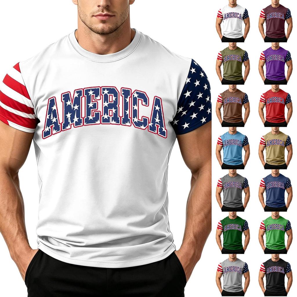 Men's Independence Day Flag Print Short Sleeve T-Shirt, Loose Casual Daily Summer Tops