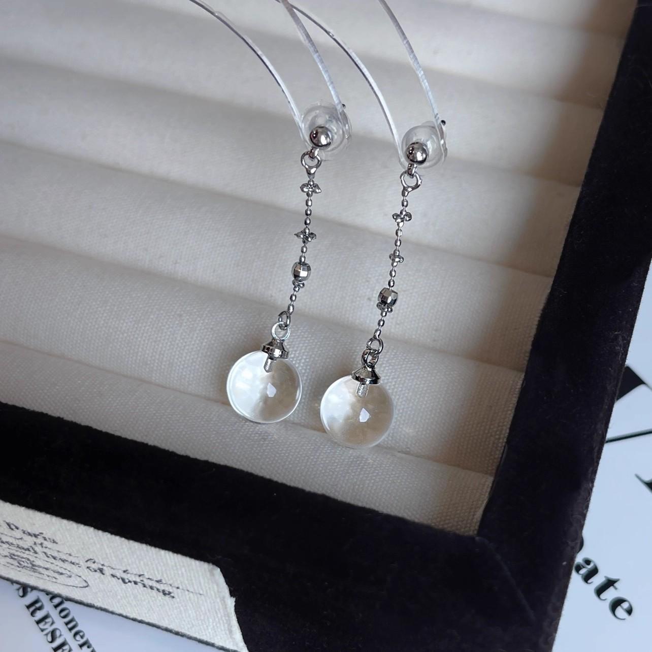 Cold wind clear white ball long earrings femininity stud earrings gentle niche earrings