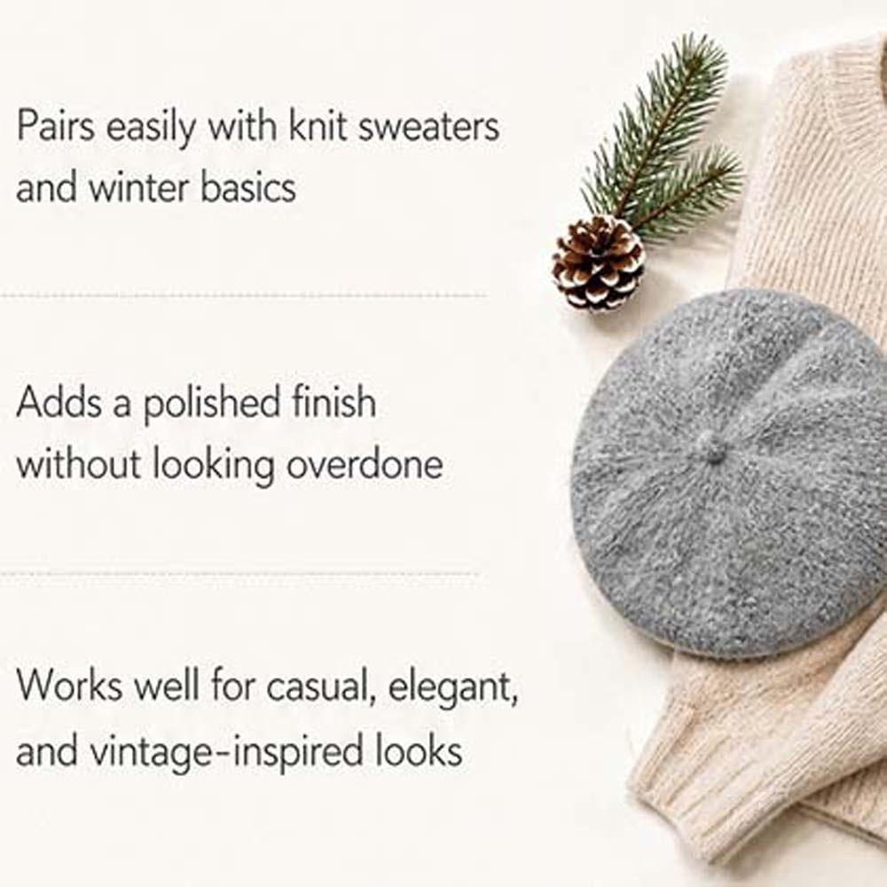 Soft Winter Woolen Beanie Elastic French Style Cap Plush Thermal Headwear Knit Beret Hat  Students