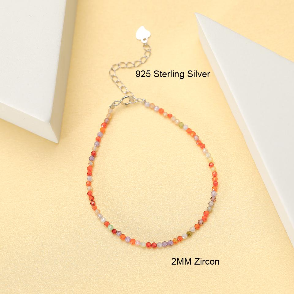 Natural Stone Beads Bracelet on Hand Chain Luxury Jewelry 2MM with 925 Silver Bangle for Women Gift