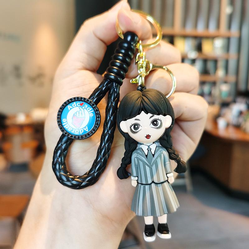 Addams Family Wednesday Keychain Cartoon Ornament: Exquisite Doll Pendant Bag Accessory Individual Packaging
