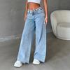 Damen High Waist Weites Bein Gerader Schnitt Jeans Lockerer Sitz Vintage Gewaschene Jeans 2025